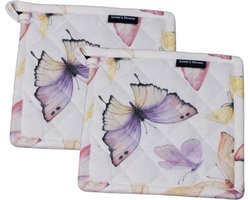 Pannenlappen set - 2 stuks - Cadeau voor haar - Vlinder - Wit