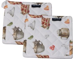 Pannenlappen set - 2 stuks - Kerstmotief- Cadeau voor haar - Taart - Wit
