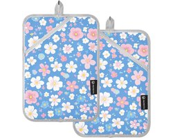 Pannenlappen Set - Ovenwanten Keuken - Veilig Koken - Hittebestendig Ontwerp - 2 stuks - Wit Roze Bloemen