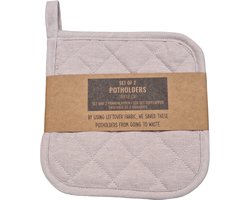 Pannenlappen set van 2 Wit gemaakt van textiel uit restmaterialen
