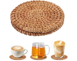 Pannenonderzetter rond - Set van 2 - 10 CM - Onderzetters - Hittebestendig - Pannenonderzetters rotan - Coasters - Onderzetters pannen - Onderzetters Geschikt Voor Glazen - Rotan onderzetters - Boho onderzetters - Housewarming cadeau - Licht Bruin