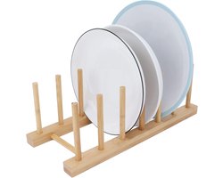 Pannenrek - Keukenkast Organiser - Dekselhouder - Bordenrek - Afdruiprek - Droogrek - Keukenkastorganizer - Hout - Bordenhouder bamboe - 30 x 12 cm(7 ruimtes)