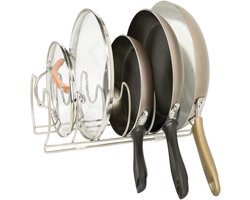 pannenrek Potten en pannenrek- metalen beugel voor het opbergen van kookgerei - vrijstaande standaard voor pannen, potten, deksels en servies - satijn
