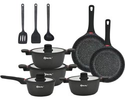 Pannenset - 13-delig - Inductie - Geschikt voor alle warmtebronnen - Kookset - Inclusief accessoires - gietaluminium met Greblon® anti-aanbak