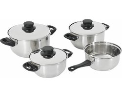 Pannenset - 4-delig - RVS - met deksels - 3 kookpannen - 1 steelpannetje