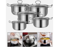Pannenset - 5-delig - Inclusief Deksels - Inductie - RVS- Met Deksel-Kookpot