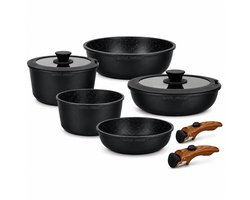 Pannenset 9-delige – Kookpannen met Afneembare Handgrepen – pannenset inductie – PFOA & PFAS-vrij - Royal Swiss®