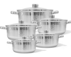 pannenset – Inductie – 10-delige Pannensets – RVS – Inclusief Deksels – Royal Swiss®