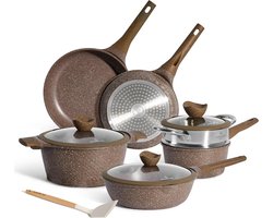 Pannenset Inductie - Kookpannenset Met Deksel - Alle Warmtebronnen - Non-Stick & Glazen Deksel - Anti-Aanbak - Pannen Zonder PFOA/PFAS pannenset inductie