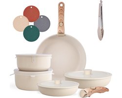 Pannenset Inductiepannen - Afneembare handgrepen - Stapelbaar - Antiaanbaklaag - Graniet - Kookgerei set - Deksel - - Ruimtebesparend - Braadpan Pannenset