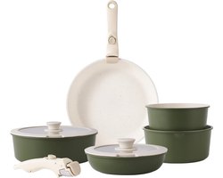 Pannenset - Inductiepannen en pannenset met afneembare handgrepen antiaanbaklaag graniet stapelbaar kookgerei set met siliconen deksels - ruimtebesparende pannenset zonder PFOA