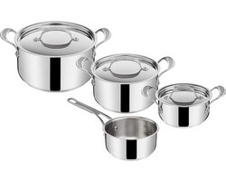 Pannenset Jamie Oliver Cook`s Classic 7 delige-steelpan-16 cm-kookpannen-16/20/24 cm-deksel-maatschaal-inductie-roestvrij staal Pannenset