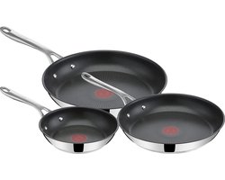 Pannenset Jamie Oliver Cook's Direct E304S344 koekenpannenset 20-24-28 cm Geschikt voor Inductie en Oven Stralend in elke keuken Veilige Duurzame Coating Roestvrijstaal Pannenset