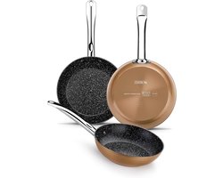 Pannenset Koper Effect - Kookgerei Set - Dagelijks Koken - Titanium Anti-aanbaklaag - 20-24-28 cm - Koper