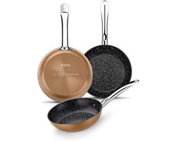 Pannenset Koper-effect Met Titanium Anti-aanbaklaag - Geschikt voor Alle Warmtebronnen, Inclusief Inductie - 3 Delig (20, 24, 28 cm)