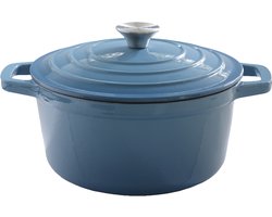 Panneri - Blauw - Gietijzeren Braadpan - 4L - Emaille - Inclusief 2 Dekselknoppen - PFAS vrij
