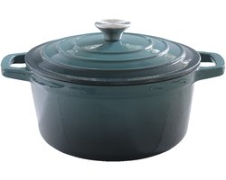 Panneri Classic - Gietijzeren Braadpan - 3L - Emaille - Inclusief 2 Dekselknoppen - PFAS-vrij - Groen