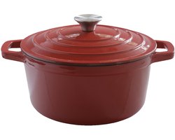 Panneri Classic - Gietijzeren Braadpan - 4L - Emaille - Inclusief 2 Dekselknoppen - PFAS-vrij - Rood