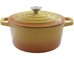 Panneri - Geel - Gietijzeren Braadpan - 4L - Emaille - Inclusief 2 Dekselknoppen - PFAS vrij