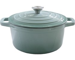 Panneri - Mint Groen - Gietijzeren Braadpan - 3L - Emaille - Inclusief 2 Dekselknoppen - PFAS vrij