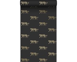 Panter Behang - Dierenprint - Muur Decoratie - Matte Kalkverf Look - 53cm x 10.05m - Zwart Goud