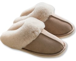 Pantoffels Dames en Heren Fluffy Open Sloffen met Pluche Voering Antislip Zool - Khaki - Maat 38/39 (Geschikt voor maat 37/38)