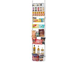 Pantry organiser met 9 verstelbare hangende planken, stalen opbergsysteem voor deur of muur, ideaal voor keuken, badkamer en huis, wit