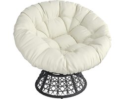 Papasan Stoel - 360° Draaibare Loungestoel met 18 cm Dikke Kussen, Rotan Design, Voor Tuin, Balkon of Woonkamer (101 cm, Zwart/Beige)