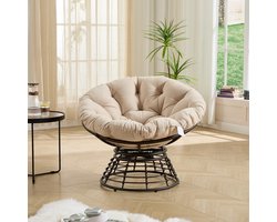 Papasan Stoel - Comfortabele Rotan Draaistoel - Ergonomische Relaxstoel - Wicker Loungestoel - 92x67 cm - 360 Graden Draaibaar - Woonkamer Bruin Beige