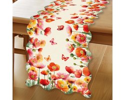 Papaver Bloem Vlinder Tafelloper - 30 x 183 cm - Bloemen Lente Zomer Seizoensgebonden Keuken Eettafel Decoratie - Rode Papaver Geschulpte Tafels Runner voor Thuis Keuken Vakantie Feest Housewarming