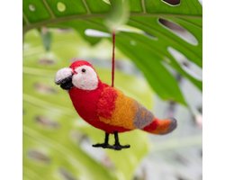 Papegaai Ara Vogel Vilt - Rood/Geel - Homedeco Hanger- 16x8cm - Fairtrade