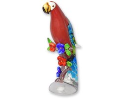 Papegaai Beeldje van Murano Stijl Glas – Handgemaakt Glazen Papegaai Figurine – Kleurrijk Kunstobject en Decoratief Woonaccessoire