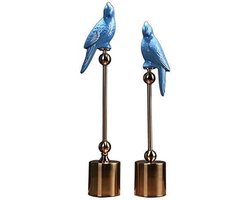 Papegaai Sculptuur - Decoratief beeldje - Woonkamer decoreren - Keramiek en metaal - Set van 2 - Multicolor
