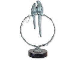 Papegaaien op een Tak - Bronzen Beeld - Kunst Sculptuur - Brons Vogels - Decoratie - 20x36x56
