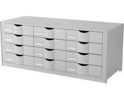 Paperflow ladebak, formaat A4, 12 laden met gesloten front, verzonken greep & etikethouder, etiketten, polystyreen, grijs of zwart