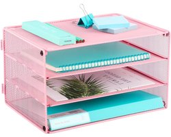 Papier Organizer - Documentenbak - Bureau Organiseren - 3 Lades - 33 x 23 x 19 cm - Roze