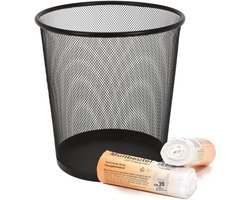 Papier prullenbak - zwart - 20 liter - incl. 40x afvalzakken - prullenmand - kantoor prullenbak