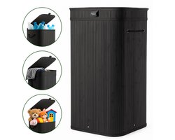 Papierbak & prullenbak bamboe 70L – stijlvolle mand met deksel, ook voor statiegeldflessen of wasgoed