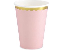 Papieren Bekers - Roze met metallic gouden randje (6 stuks) - Partydeco
