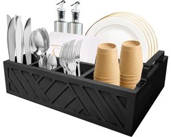 Papieren borddispenser en houder voor aanrecht met 6 vakken, rustieke bestek-organizer voor lepels, vorken en servetten, ideaal voor koffiebar en feesten