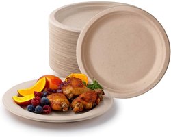 Papieren borden - 50 stuks - 100% biologisch afbreekbaar - composteerbaar - stevige wegwerp borden - bagasse vezels - ideaal voor barbecues - feestjes - picknicks - 17,5 cm diameter