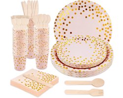 Papieren borden, bekers en bestek set - Roze feestservies voor bruiloft en picknick