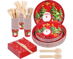 Papieren borden voor 25 gasten - Serviesset Kersteditie - Feestservies met bestek en wegwerpservies - Verjaardagen en bruiloften - 200 stuks