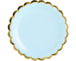 Papieren Gebaksborden - Blauw met metallic gouden randje (6 stuks) - Gender revel babyshower kraamfeest