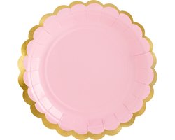 Papieren Gebaksborden - Roze met metallic gouden randje (6 stuks) - Partydeco