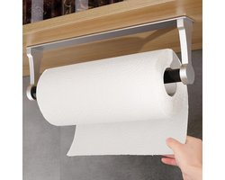 Papieren handdoekhouder voor onder een keukenkastje, keukenhanddoekhouder van aluminiumlegering, zelfklevende keukenrolhouder voor keuken, badkamer en woonkamer (zilver)