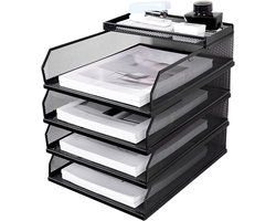 Papieren Lade Organizer - Documentenhouder Bureau - Efficiënt Organiseren - Mesh Ventilatie Systeem - Vier Lagen - Zwart