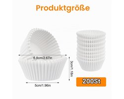 Papieren Muffinvormpjes - Anti-aanbaklaag - Voor mini cupcakes en muffins - Wit - 200 stuks
