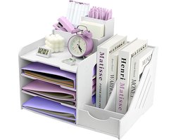 Papieren Organizer - Archief Lades - Bureau Opruimen - Met Pennenhouder - 4 Lagen - Wit