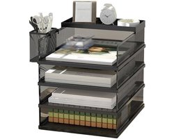 Papieren Organizer - Documentenbak Archiefrek - Bureau Organiseren - Metalen Gaas Constructie - 4 Lades - Zwart